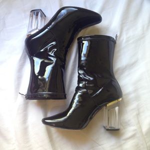 Black Patent Clear Heel Boots