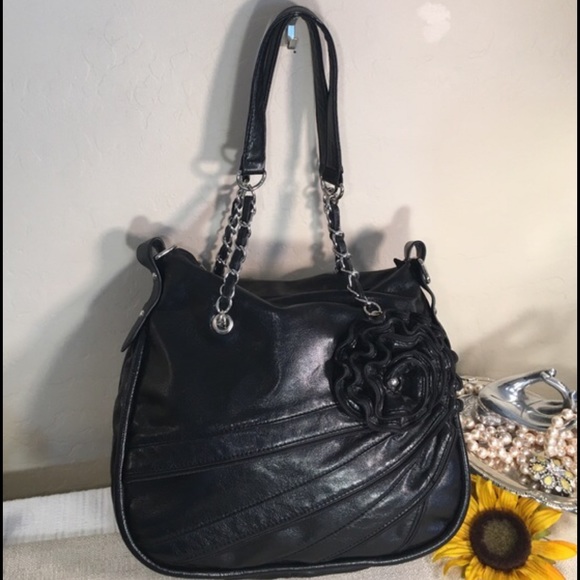 Shiraleah Handbags - Shiraleah Black Faux Leather/ Silver Rosette Bag