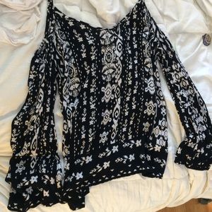 Tribal/floral cold shoulder top