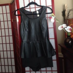 Peplum faux leather jumpsuit