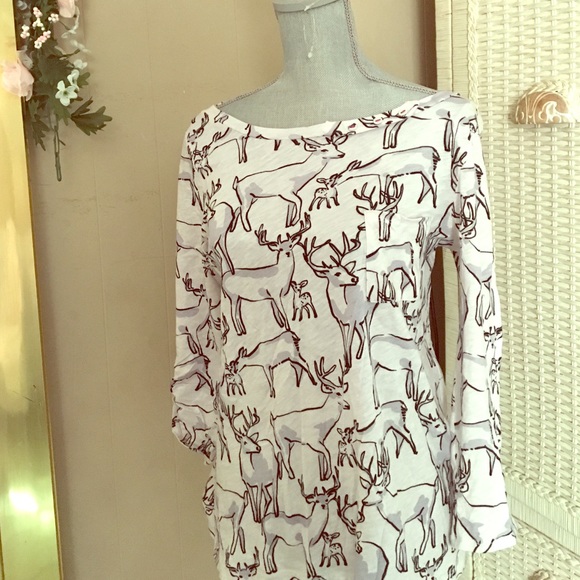 Anthropologie Reindeer Print Top - LARGE