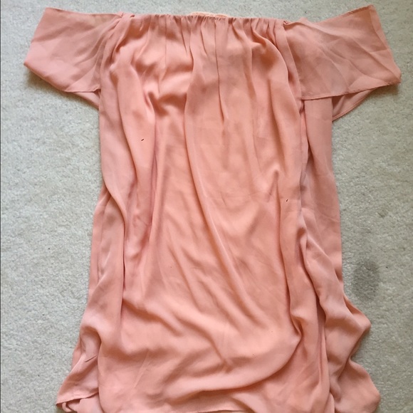 Salmon off the shoulder dress