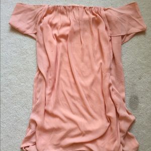 Salmon off the shoulder dress