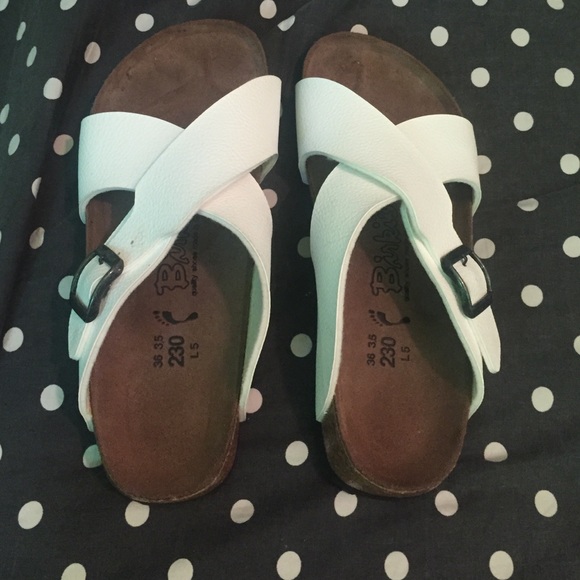 Brand new white cross cross Birkenstocks