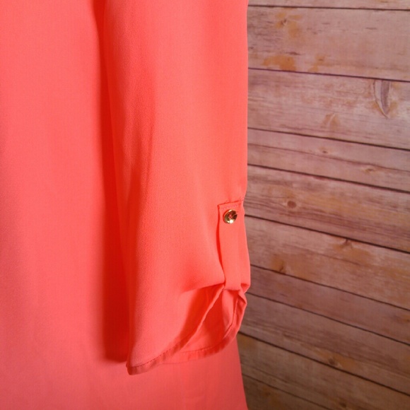 Coral pleated front blouse with gold buttons - Picture 2 of 4