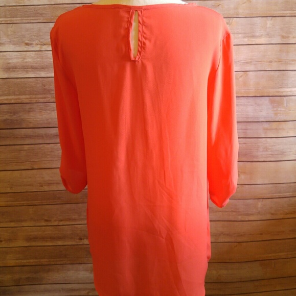 Coral pleated front blouse with gold buttons - Picture 3 of 4