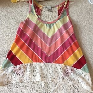 Block color tank with lace