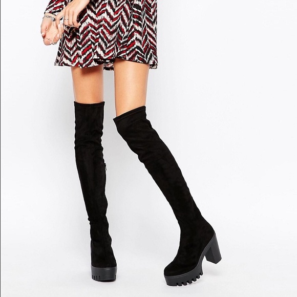 ASOS KA POW Over the Knee Black Boots
