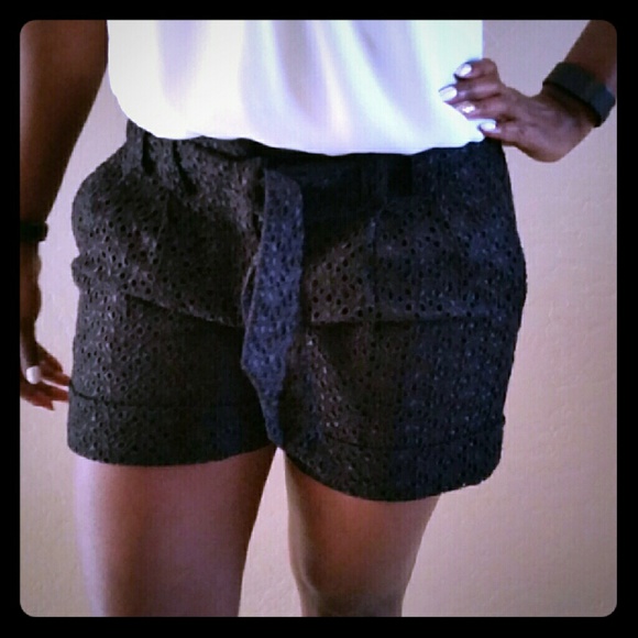 Black Editor style Eyelet shorts