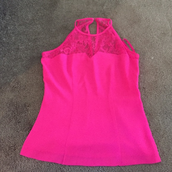 Neon Pink Lace Blouse Tank Top - Size S