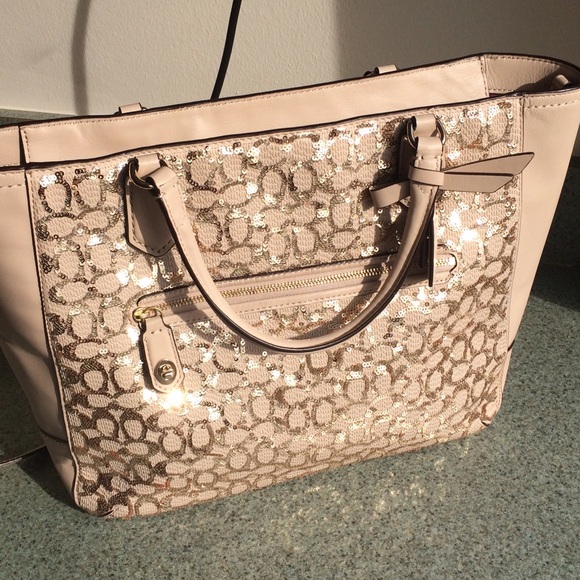 Coach Beige Sequin Blair Tote bag