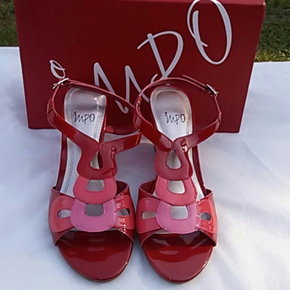Impo Red and Pink Patent Leather Wedge Sandals