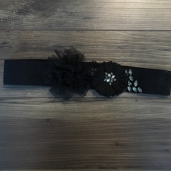J. Crew black embellished floral belt