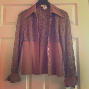 Brown Lace Button Down from Neiman Marcus