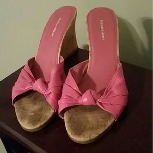 Genuine Pink Leather Wedges