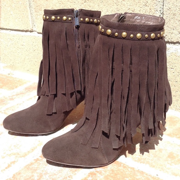 Jeffrey Campbell Suede Crank Ankle Fringe Boots