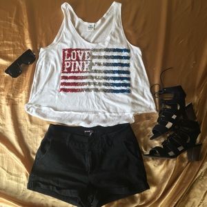 PINK bedazzled American flag tank top