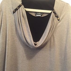 Pull over blouse black and beige tweed