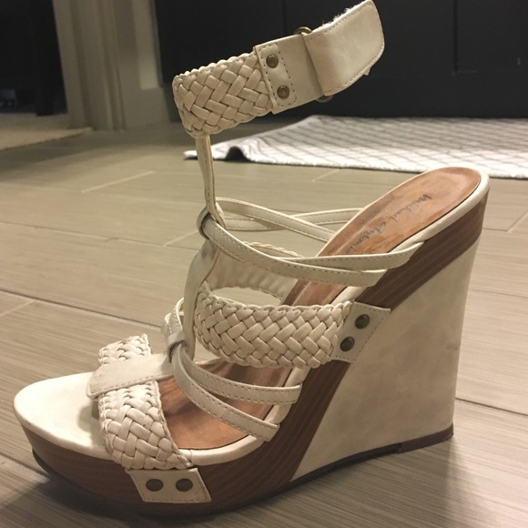 White ankle strap wedges