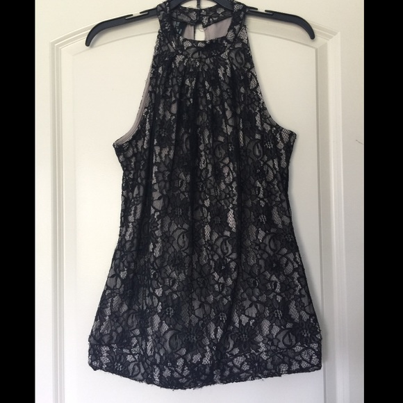 Lacy black and nude tank