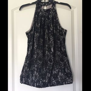 Lacy black and nude tank