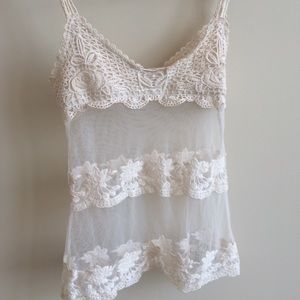American Rag- Crochet Off-white Sheer sexy tank