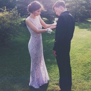 lavender/lilac lace long prom dress
