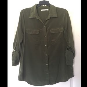 Olive button-up blouse