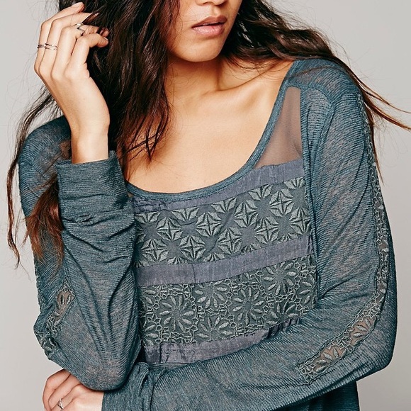 Free People Gigi Lace Long Sleeve Shirt