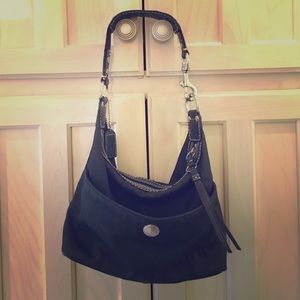 COACH Shoulder Bag, Black Nylon & Leather