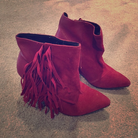 Burgundy / Oxblood Fringe Wedge Ankle Booties