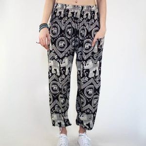 Black and cream elephant-print soft pants