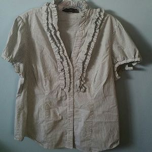 Button down with ruffled neck