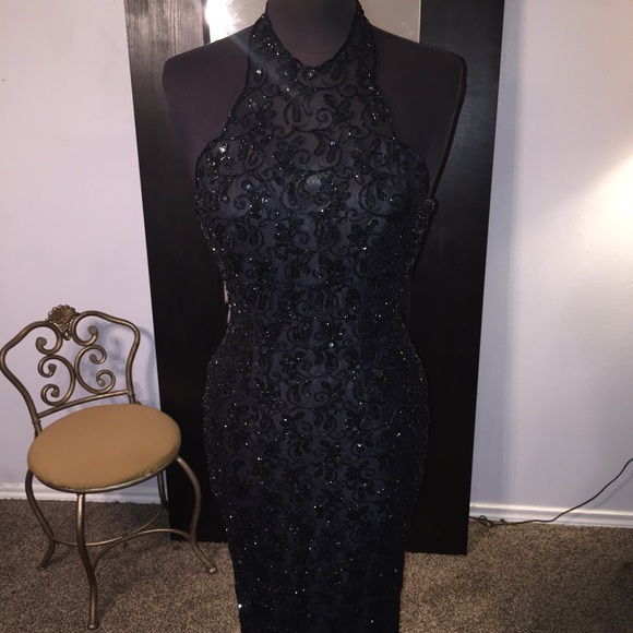 Black sequenced prom dress