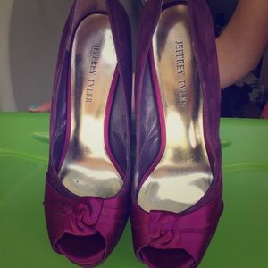 Maroon peep toe heels.
