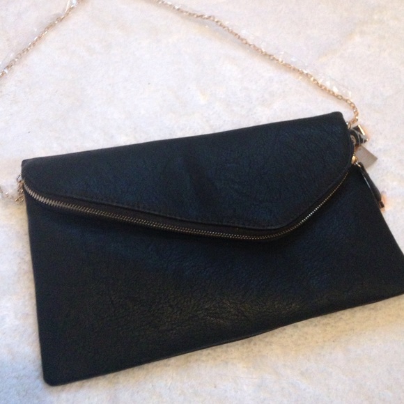 Francesca's Collections Handbags - Black Classic Envelope Clutch with Strap