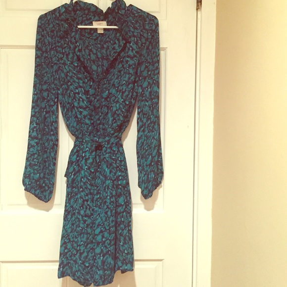 Loft Green Leopard print dress