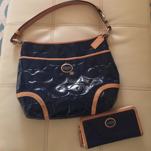 Coach Blue Purse with Matching Wallet