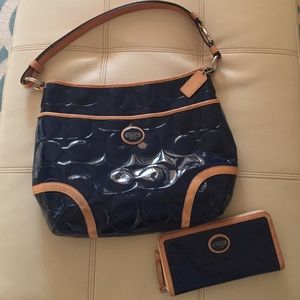 Coach Blue Purse with Matching Wallet