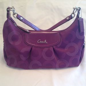 Coach Ashley Purple Dotted OPArt Hobo Shoulder Bag