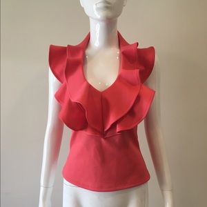 Coral Ruffle Halter Top
