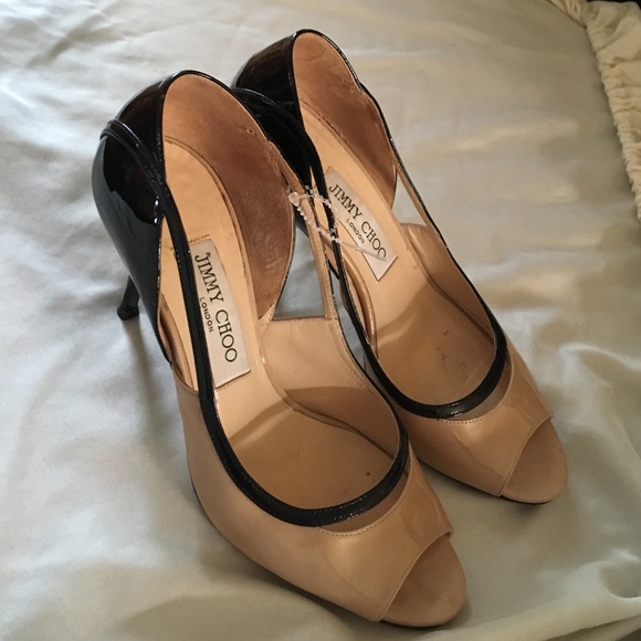 Jimmy Choo Shoes - Jimmy Choo Tan/Blk patent leather heels 6.5 or 37