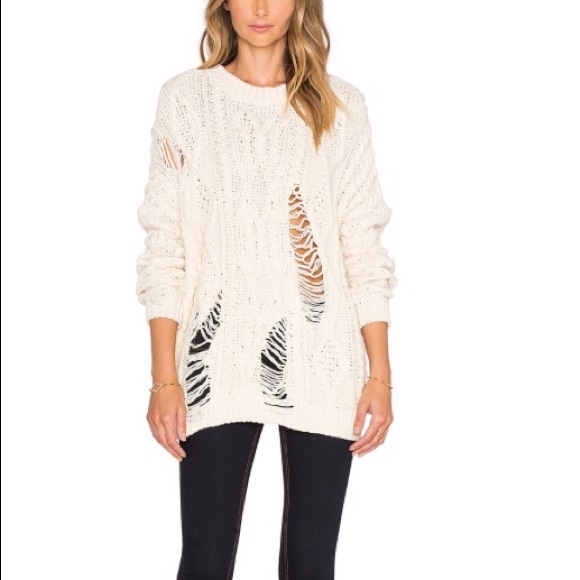 J.O.A. Distressed Crew Neck in Ivory
