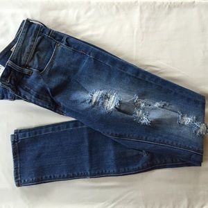 Medium wash denim jeans.