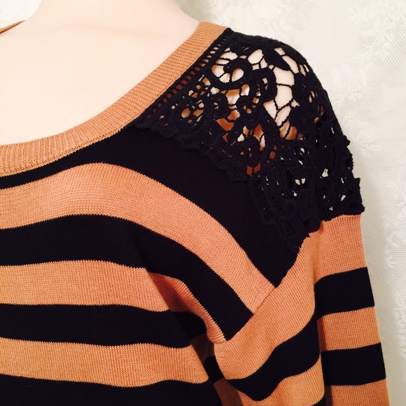 Black striped sweater with lace FINAL CLEARANCE - Picture 2 of 4