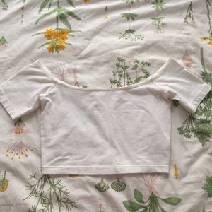 White Cotton Spandex Off-Shoulder Crop Top