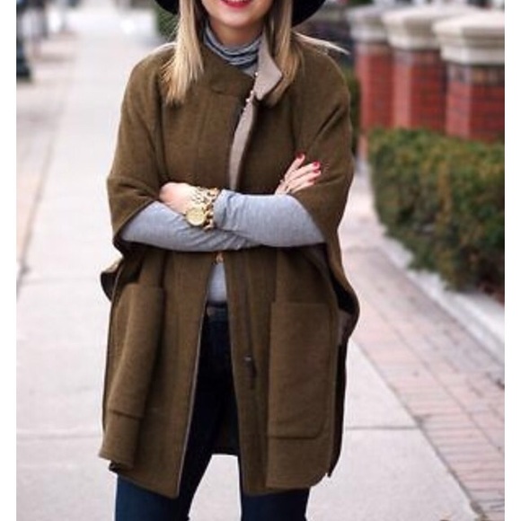 Zara Basic Olive Green Wool Cape Size M