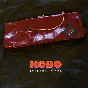 Large HOBO Burgundy Leather Baguette Clutch
