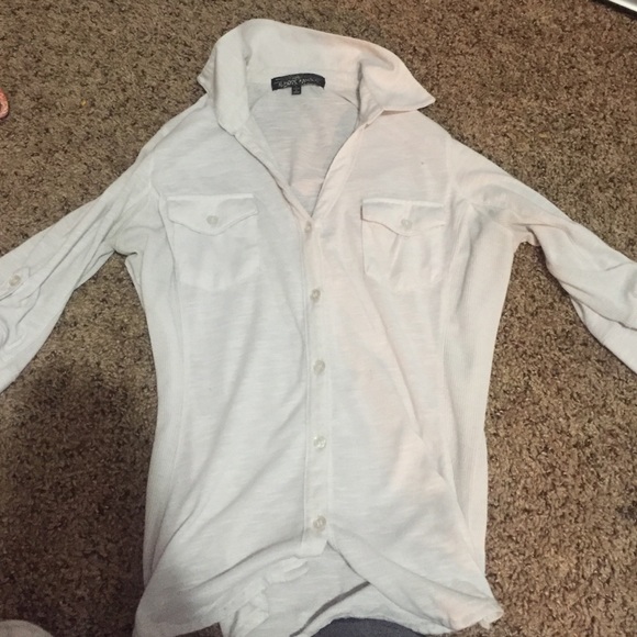 White quarter sleeve button down