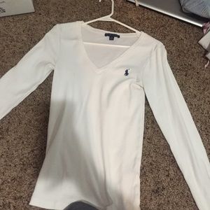 Ralph Lauren White V Neck Long sleeved
